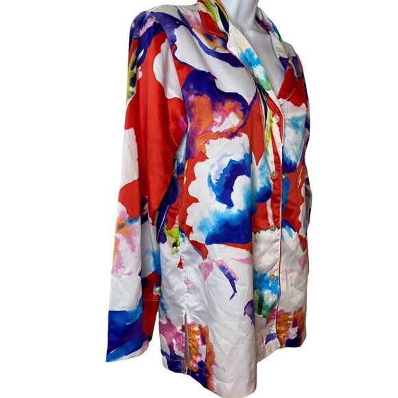 Natori Womens Floral Print Button-Down Top Long Sleeve S 100% Polyester Multicol - Picture 3 of 7